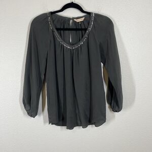 Rebecca Taylor Long Sleeve Scoop Neck Silk Shirt Blouse Womens Size 0 Sequins